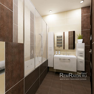 Дизайн ванной комнаты с использованием коричневой плитки в 3-ке